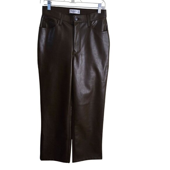 Abercrombie & Fitch Curve Love Vegan Leather 90s Relaxed Pant Brown Size 27/4 - Picture 2 of 10